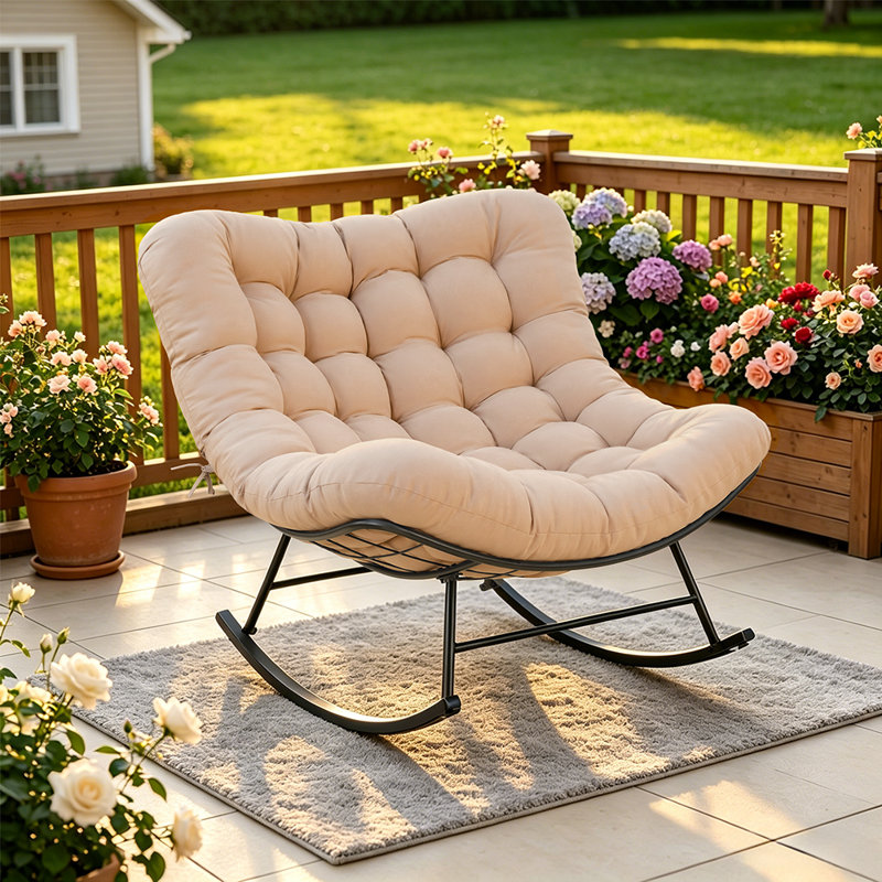 Chaise berçante d'extérieur surdimensionnée de 39 po avec coussin épais de 6,8 po Arusha Antilles, Beige