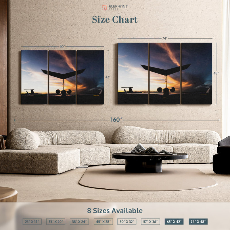 "Silhouette de jet privé" sur, H 48 po x l 74 po x P 1,25 po