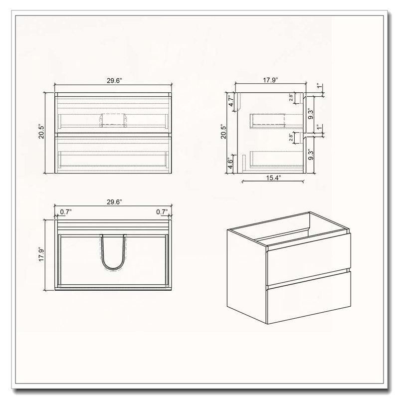 Wall Mount Cabinet With Two Pre Assembled Handle Free Drawers, Walnut