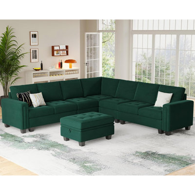Skerl 7 - Piece Large L Shaped Velvet Modular Sofa Living room Corner Sofa Sectional Couch with Storage Ottoman
