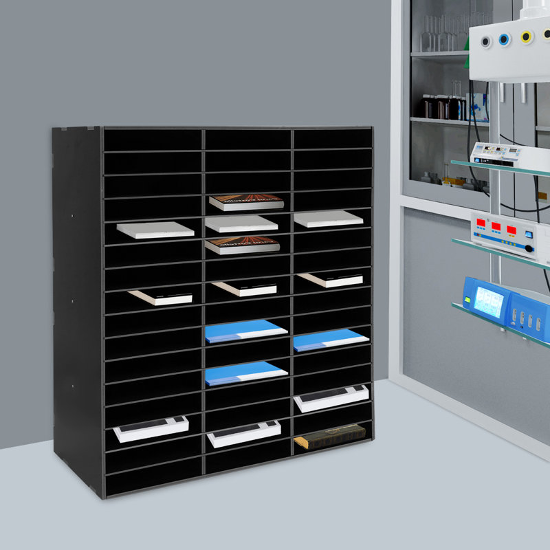Bill Paper Organizer Cabinet 48 Compartments 110.23 Lbs Weight Capacity For Magazines, Files, Black