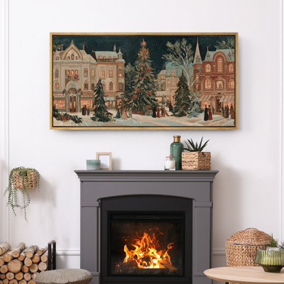 «Christmas European Town Winter Night Cityscape», impression panoramique sur toile encadrée