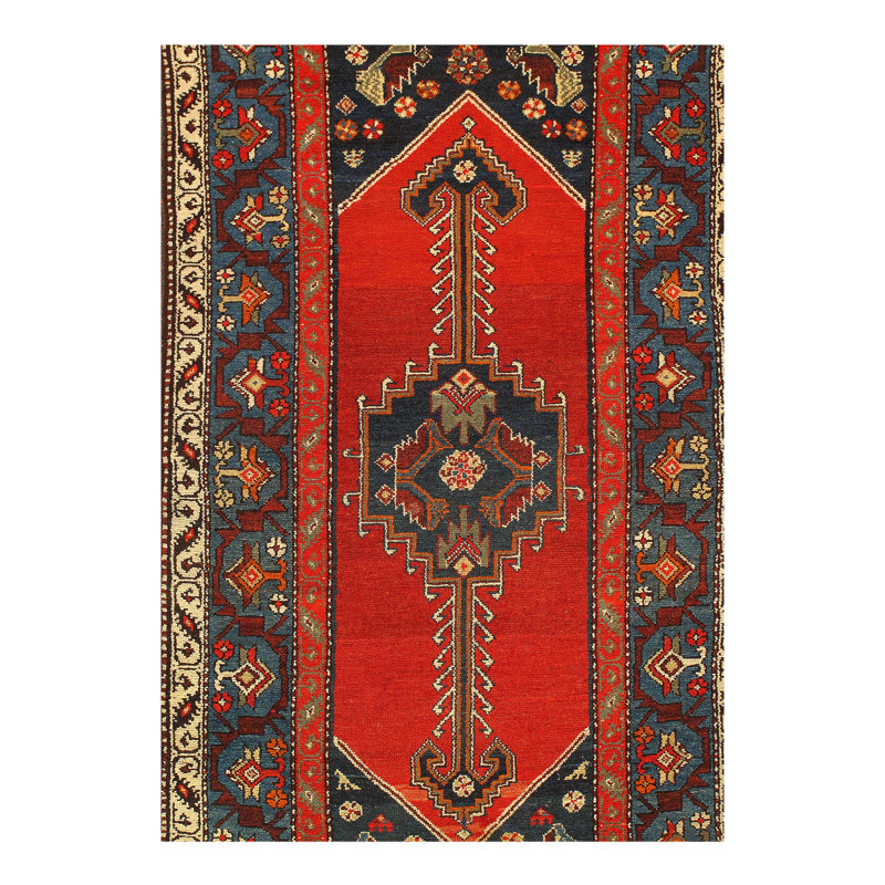 Tapis unique en laine rouge / noir / beige 6 pi 8 po x 3 pi 6 po Jelinek