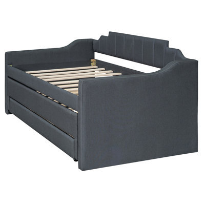 Twin Size Upholstered Daybed With Trundle And Three Drawers -  Latitude Run®, AE82953F461647C5AAAAB3A0606947E0