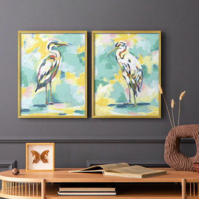 Impression encadrée Bright Heron Fresco I-Premium - prête à être accrochée - aucun clou requis - aucun clou requis