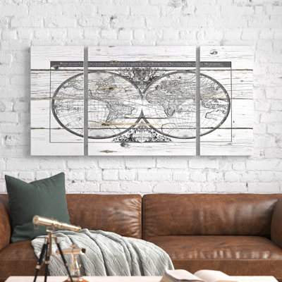 " World Map Hemispheres " 3 - Pieces