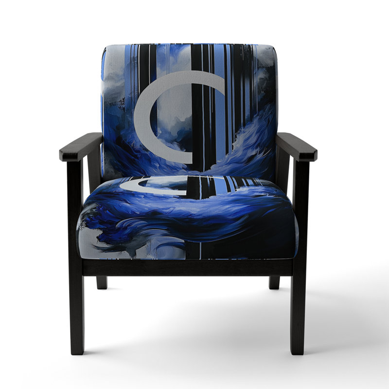 Upholstered Accent Chair, Modern Jitsuo Armchair - Jitsuo, Blue/Black Polyester, Black Square Arms