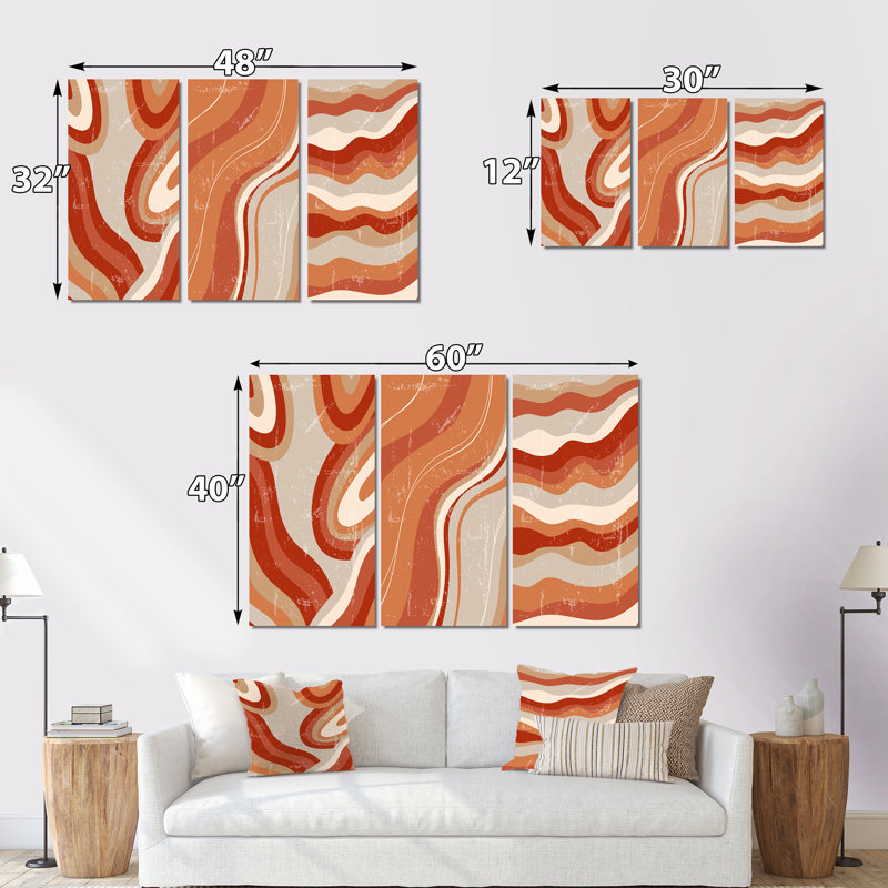 Ensemble de 3 pièces rétro géométriques abstraites en couleurs rétro IV - Mid-Century Modern Art, H 20 po x l 36 po