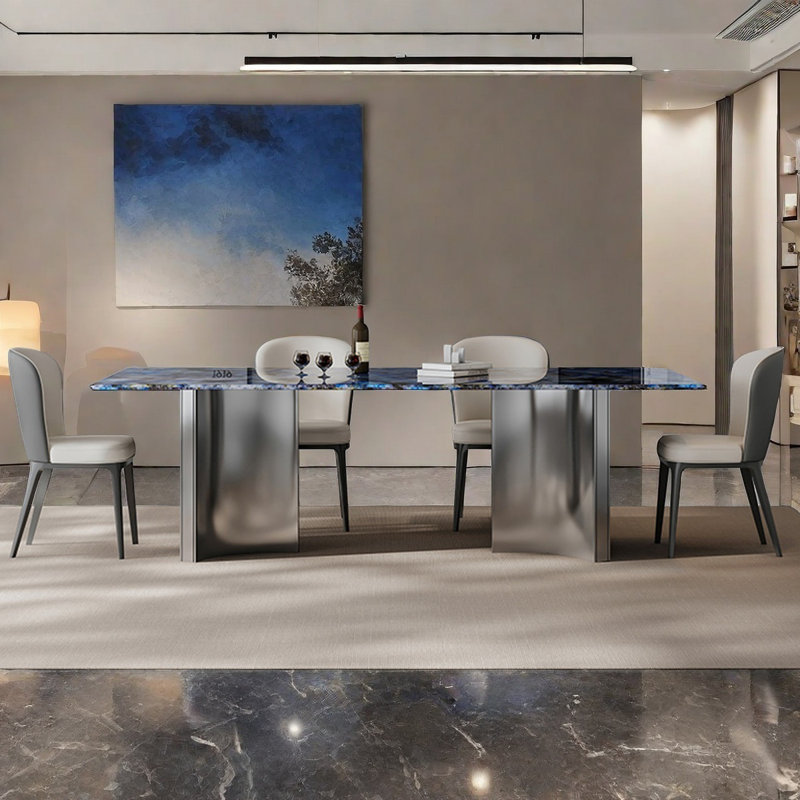 Modern Luxury Microlite Stone Dining Table Sets, 29.5"H x 55.1"L x 31.4"W
