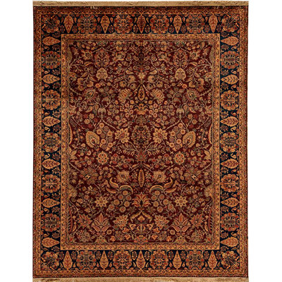 Tapis rouge et bleu noué à la main de haute qualité