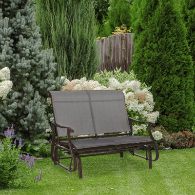 Banc oscillant pour 2 personnes, causeuse de patio avec cadre en acier thermolaqué, 2 sièges de balançoire pour la cour, la pelouse, le jardin et le porche, gris mélangé