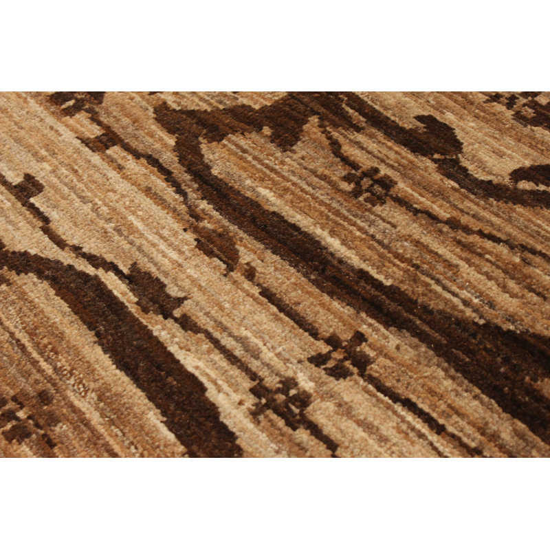 Tapis unique en laine noué à la main brun clair / brun clair 4 pi x 6 pi 3 po nouvel âge 18/20