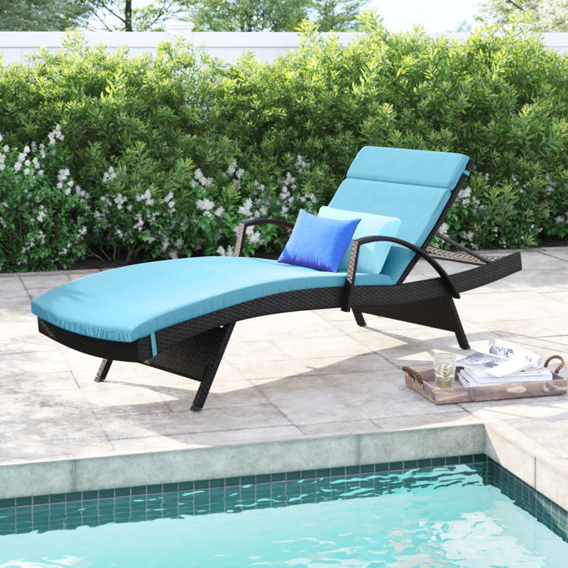 Billur Outdoor Chaise Lounge , Cushion Included, Blue