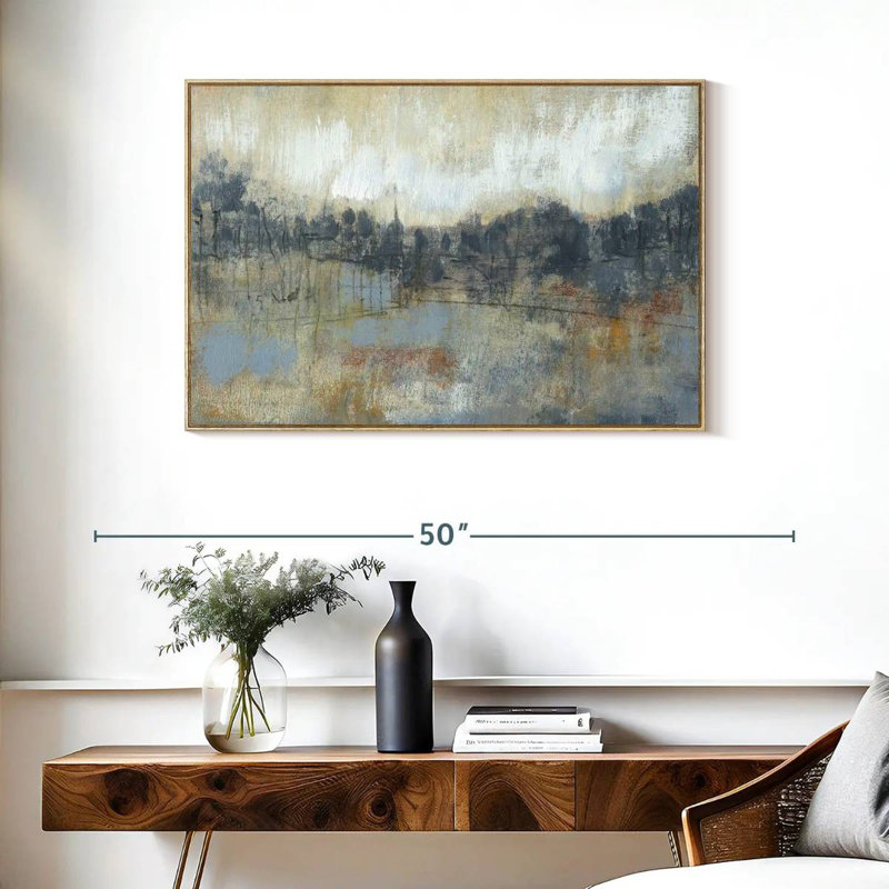 Horizon gris froid I, Cadre flottant en bois naturel, 37 po x 25 po
