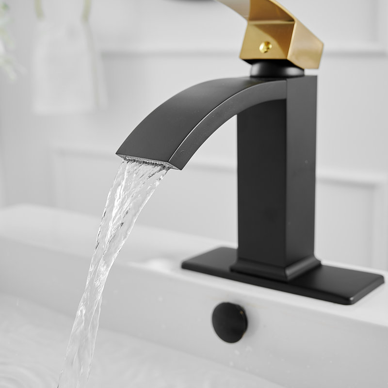 Waterfall Single Hole Single-Handle Low-Arc Bathroom Sink Faucet, Black Gold