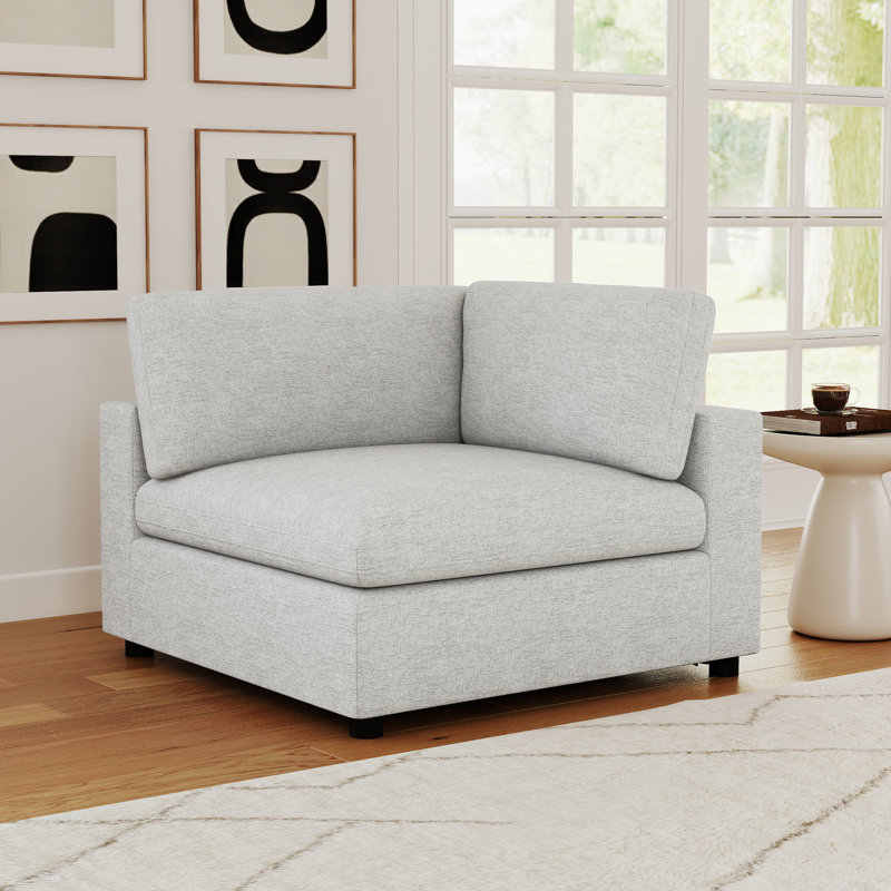38.6'' Wide Fabric Soft-Upholstered Cushion Back Armless Chair, Cream