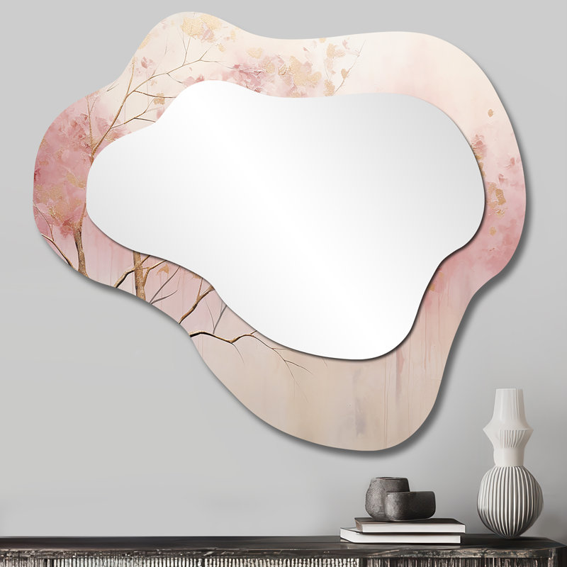 Minimalisme rose et forêt dorée II - forêt Art décoratif en métal - miroir mural traditionnel irrégulier, 25 po x 28 po