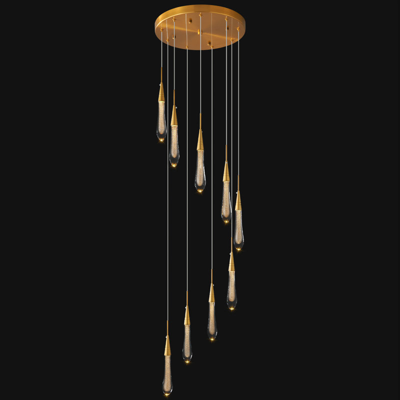 Lustre en cristal 9 lumières DEL à intensité variable (45 W) - Design moderne doré pour le salon, le vestibule et l'escalier