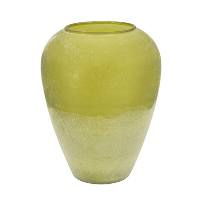 Gradient Sparkle Frosted Glass Decorative Vase, Ombre Lime Green and Gold Urn Shaped Flower Container, 7.9 Inch Diameter 10.2 Inch Height Tabletop Floral Vase for Home Living Room Entryway Decor