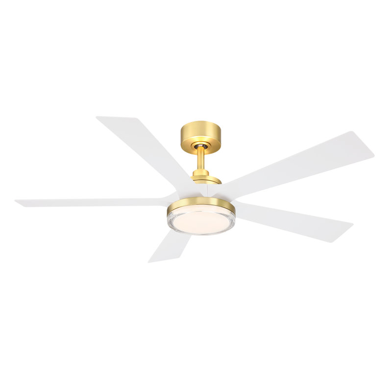 TorchAire 52 inch Indoor/Outdoor Ceiling Fan with LED CCT Select Light Kit - Brushed Satin Brass with Matte White blades