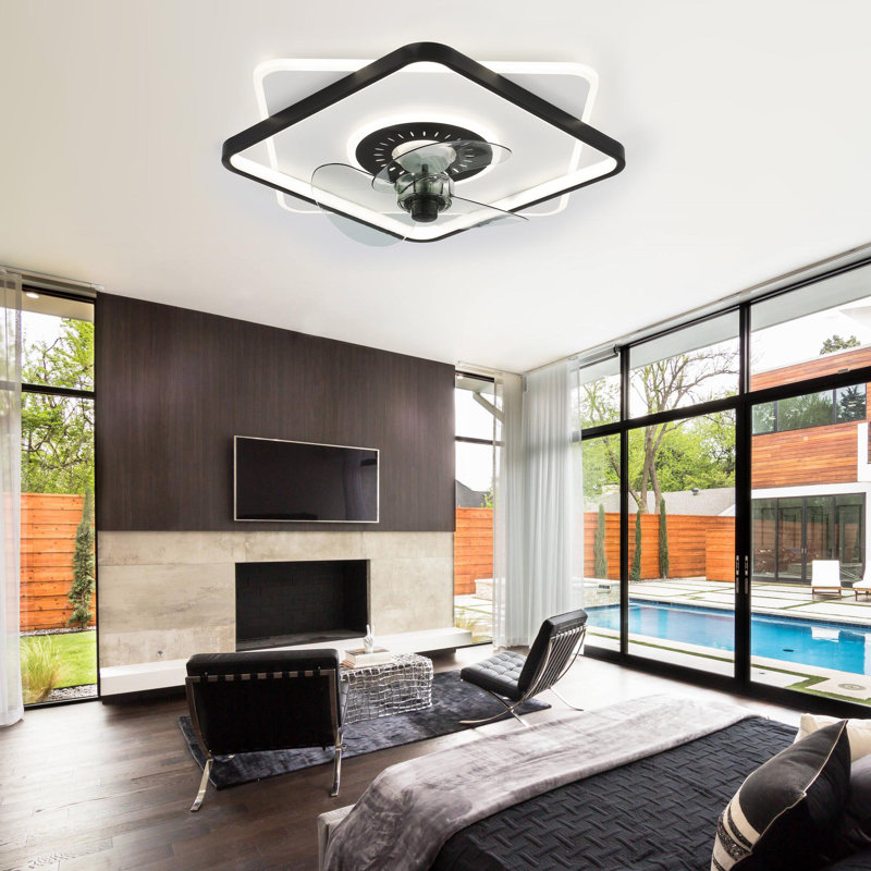 Denelda 20 Inch Modern Low Profile Flush Mount Ceiling Fan with Lights, DC Motor Dimmable LED Light Ceiling Fan