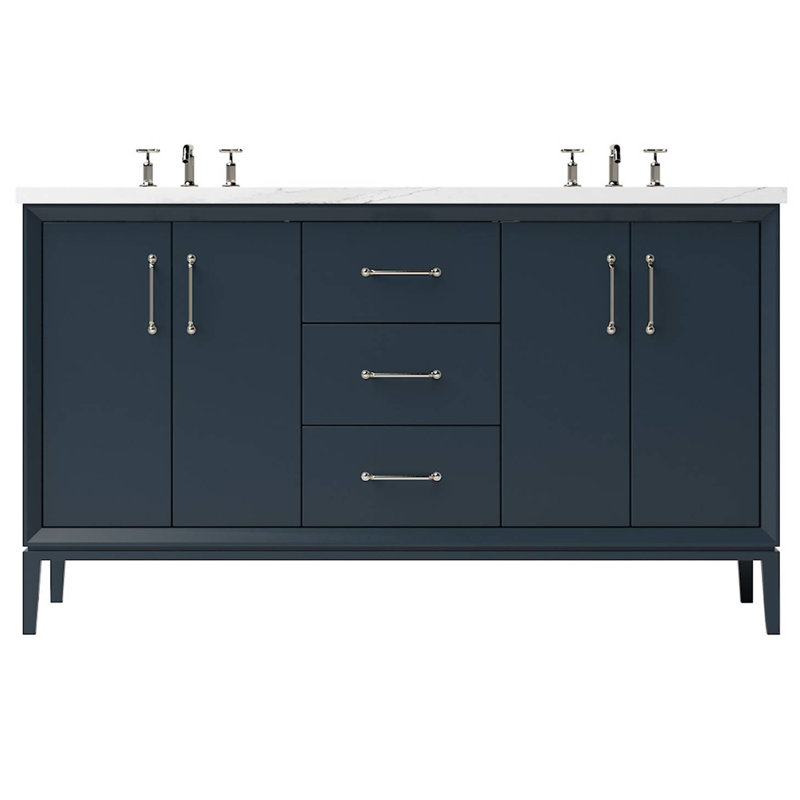 Meuble-lavabo double Alexandra, Bleu La Haye, 72", Nickel satiné