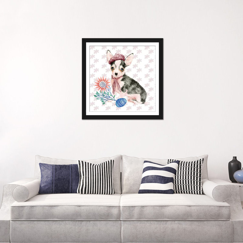 « pâques pup ii », reproduction d’impression sur toile tendue, H 16 po x l 16 po x P 1 po, Papier beaux-arts encadré noir