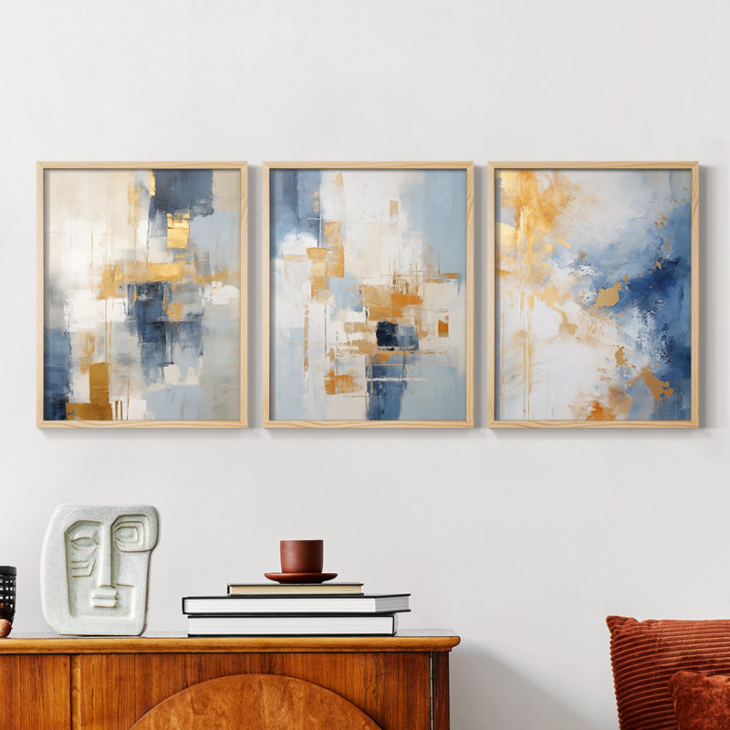 Abstract  Series  CLXXXI  -Set Of 3 Framed Giclee Prints -Ready to Hang, Natural Framed, 10" H x 8" W