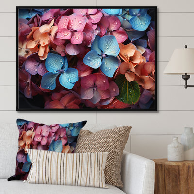 «Pink Blue Hydrangea Collage Of Natures» sur impression sur toile