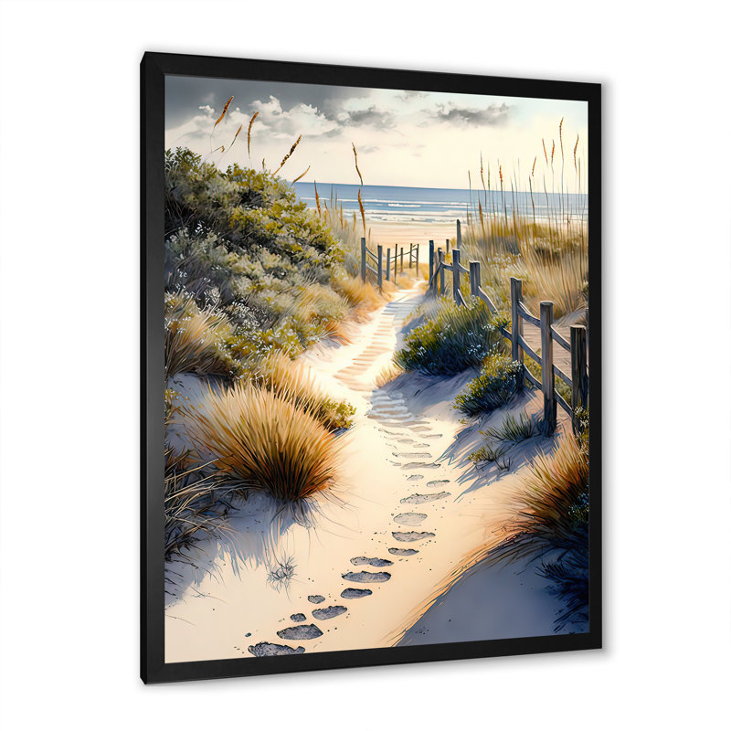 Anka " Path To The Ocean II ", 32" H x 16" W x 1" D, Black Picture Framed Canvas