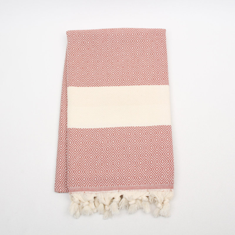 Diamond Pattern Turkish Cotton Towels – Peshtemal & Peshkir, Quick Dry & Soft, Brick, Bath Towel - 1 Pack