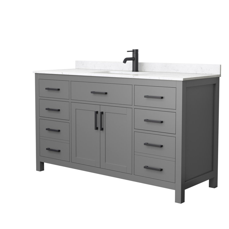 Beckett 60" Single Bathroom Vanity Set, Dark Gray, Carrara Cultured Marble, Matte Black