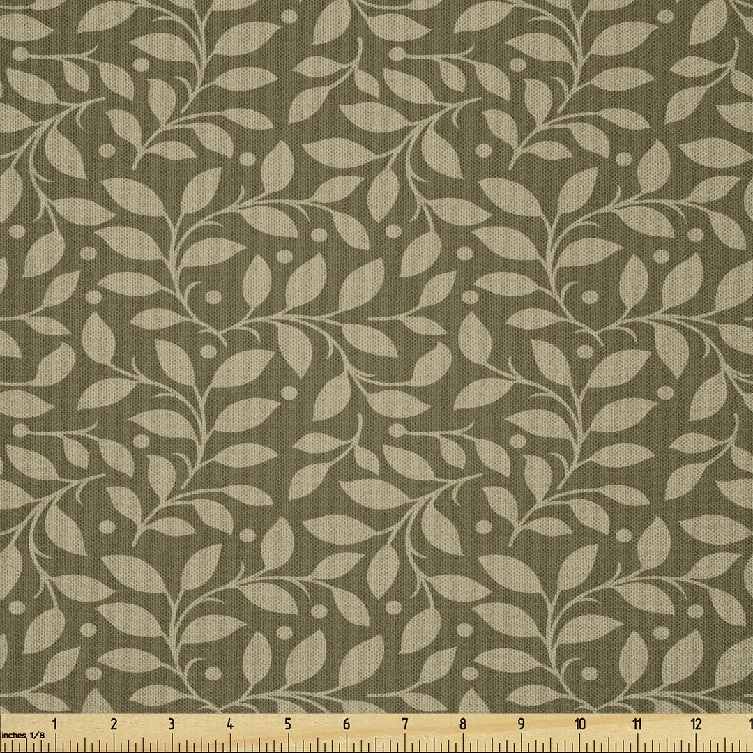 Stoff als Meterware, Antique belaubte Zweige, Blätter, Khaki Pale Brown