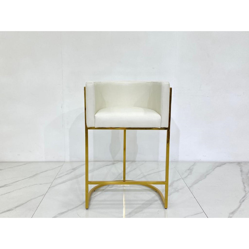 Badarish Upholstered Counter Stool with Metal Frame, White