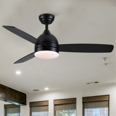 Smart 48 In. Integrated LED Balck Ceiling Fan With Remote Contorl And Plywood Blades