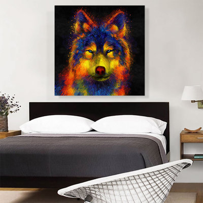 Loup gris, animal canin - impression sur toile tendue