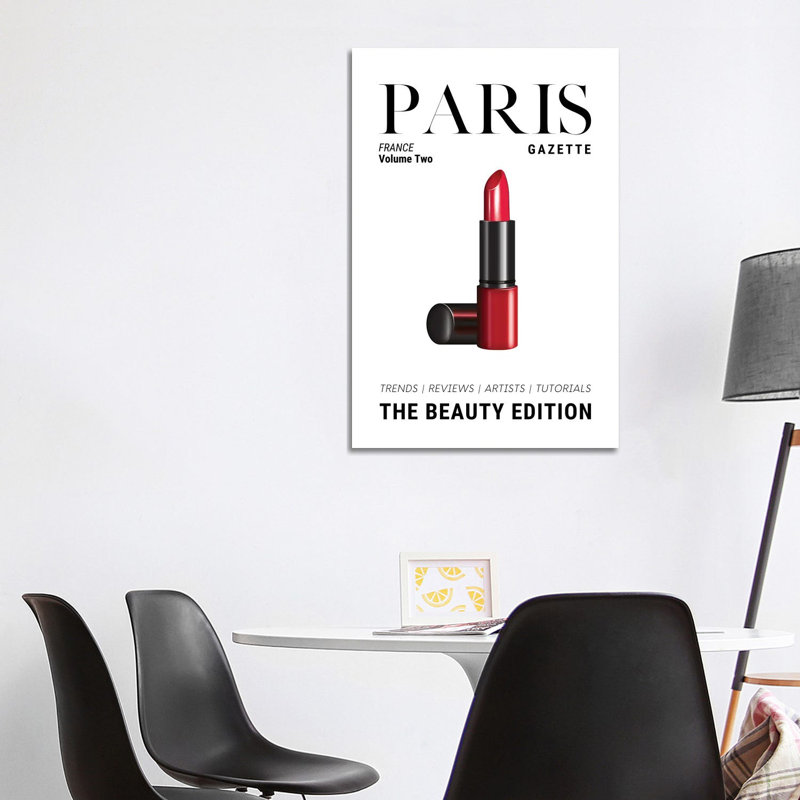 Paris Gazette Beauty Magazine Cover With Classic Red Lipstick by Design Harvest - Wrapped Canvas Print