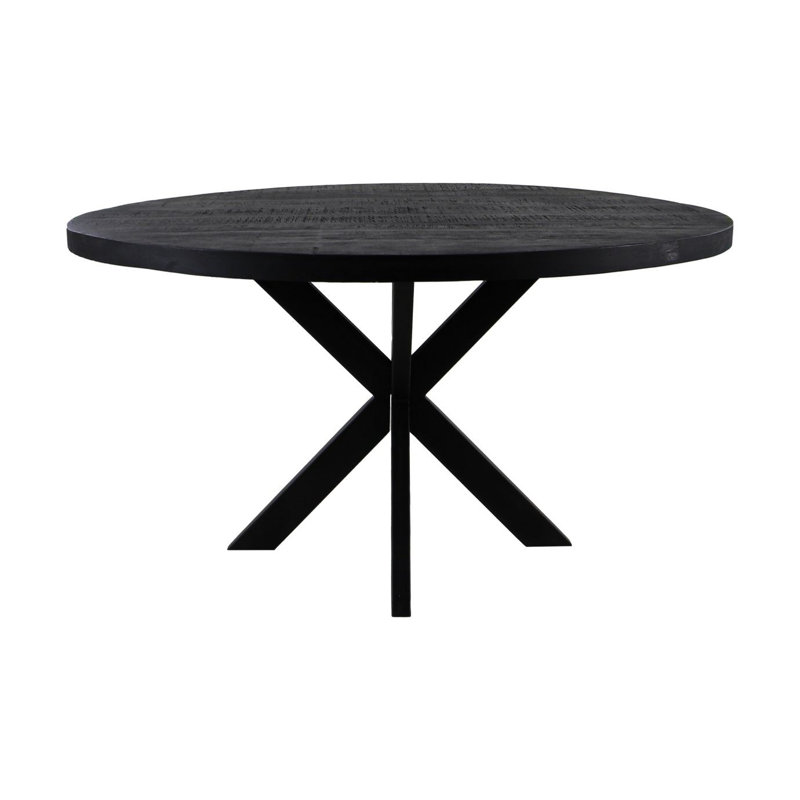 Angilina Round Solid Wood Top Metal Base Dining Table, 76cm H x 130cm L x 130cm W, Black