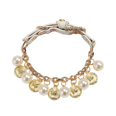 PU Pets Collar Faux Pearl Dog Collar With Soft Ceramic Balls For Small Medium Dogs And Cats Adjustable Pet Necklace