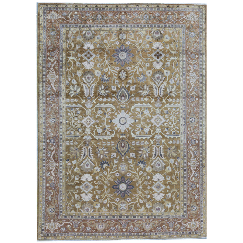 Tapis doré et rouille de haute qualité noué à la main