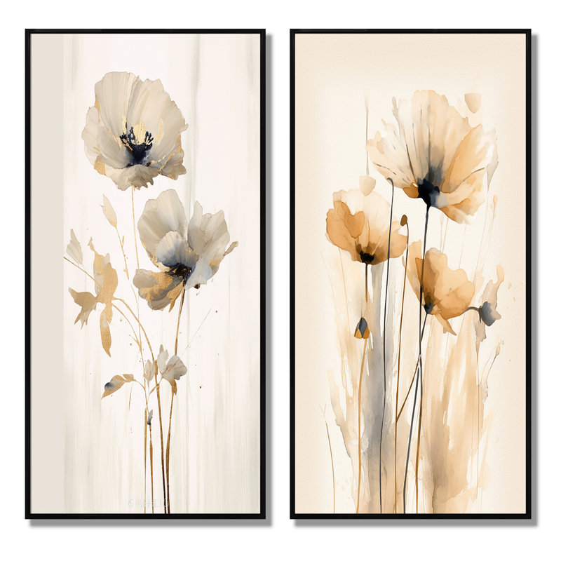 2 pièces sur toile - Coquelicots éclatants, Cadre noir, H 20 po x l 24 po