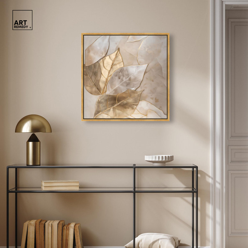Golden Boughs, toile élégante par Art Remedy, H 25 po x l 25 po, Cadre flottant, Doré