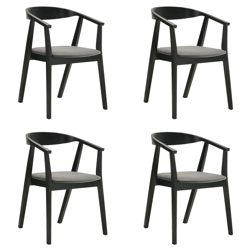 Chaises de salle à manger à dossier ouvert avec accoudoirs en bois d'hévéa et tissu Jeyhan, 4, Gris, Noir