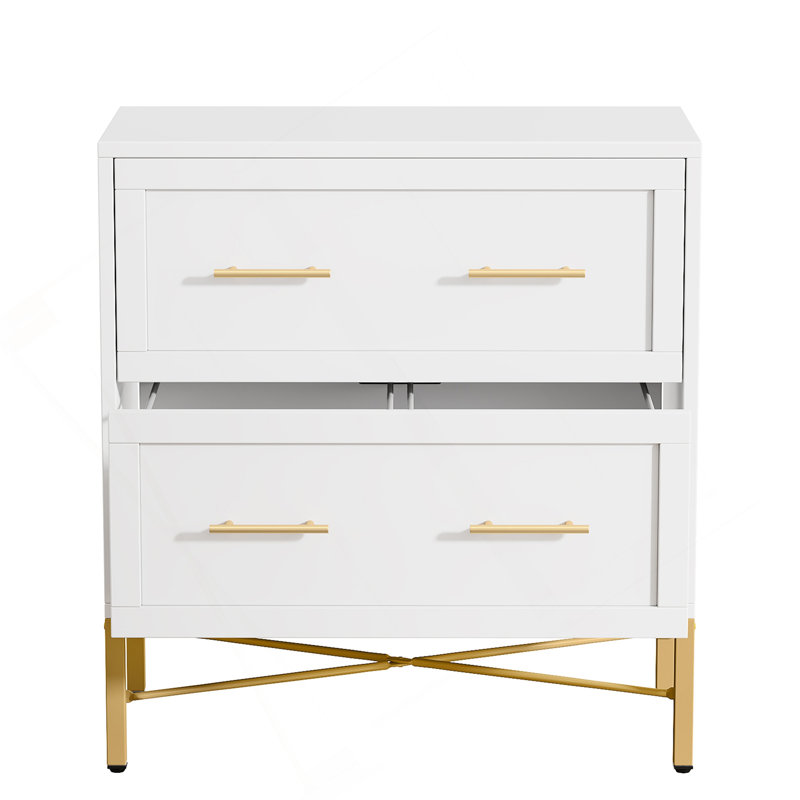 31.49-Inches Modern White & Gold 2-Drawer Lateral File Cabinet, Wood Filing Storage Cabinet For Letter/Legal/A4 Files, Printer Stand With Anti-Tilt & Safety Features For Home Office