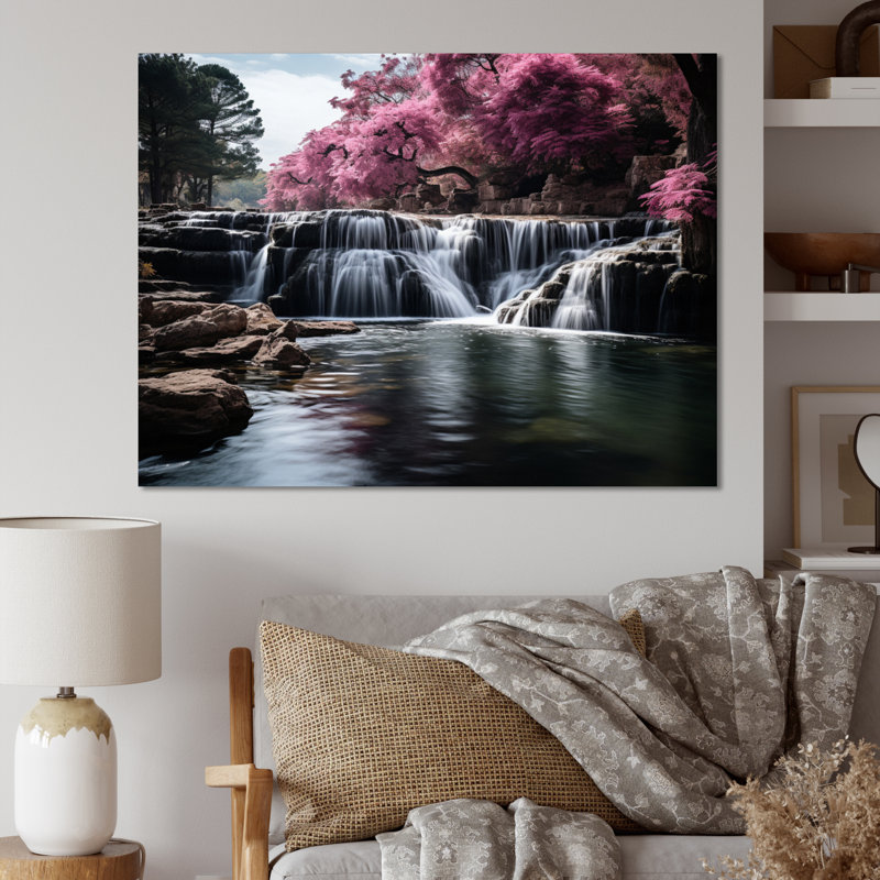 «Brhianna Pink Grey Waterfall Mute Splendor», reproduction sur toile, H 30 po x l 40 po x P 1,5 po, Toile tendue