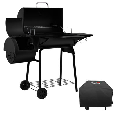 Royal Gourmet 28" Barrel Charcoal Grill with Smoker, Side Table and Cover