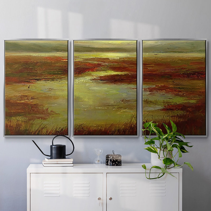 Coastal Views V - Toile encadrée multi-pièces, H 36 po x l 75 po, Encadrement argenté