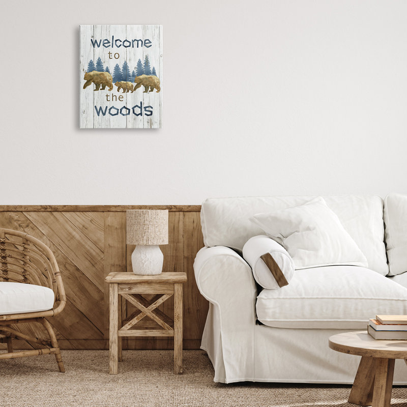 «Rustic Welcome to Woods Bears Trees Silhouette» par Nan - impression, Toile tendue, H 20 po x l 16 po x P 1,5 po