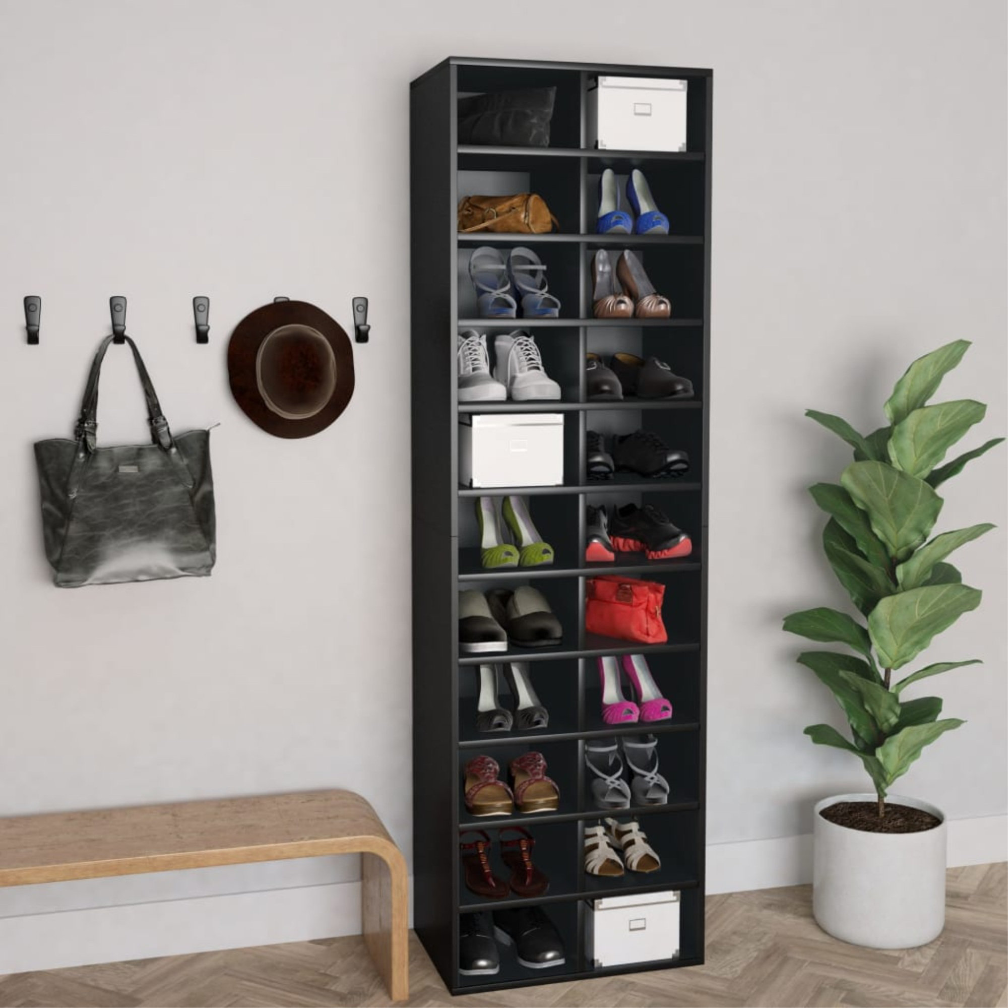 Latitude Run® Contemporary Shoe Cabinet with Open Shelves Freestanding Shoe  Rack Chestnut Brown/White