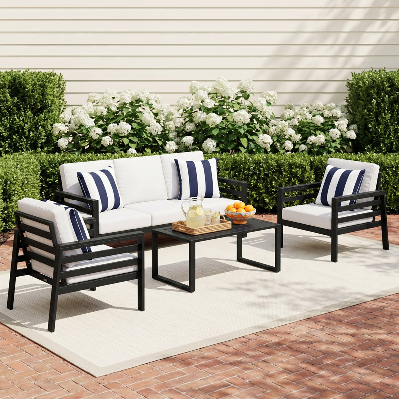 Townsend Patio Conversation Set with Cushions, Sunbrella Canvas Natural